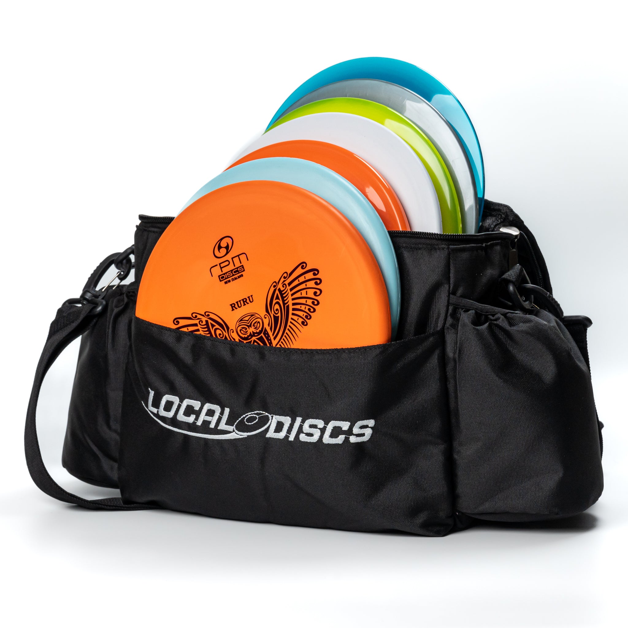 Local Discs Pro Deluxe Disc Golf Set with black bag and orange Ruru putter