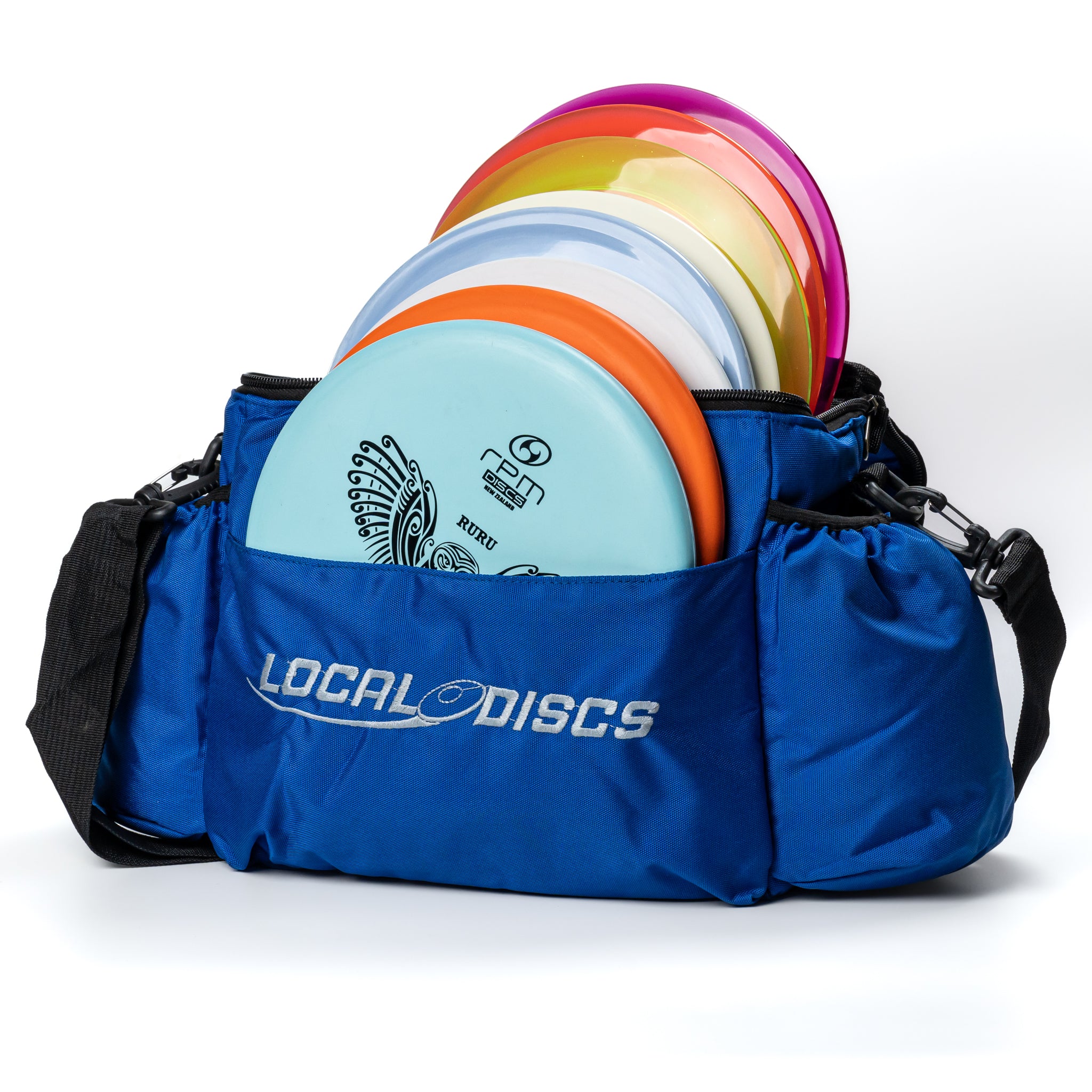 Local Discs Pro Deluxe Disc Golf Set with blue bag and Ruru putter